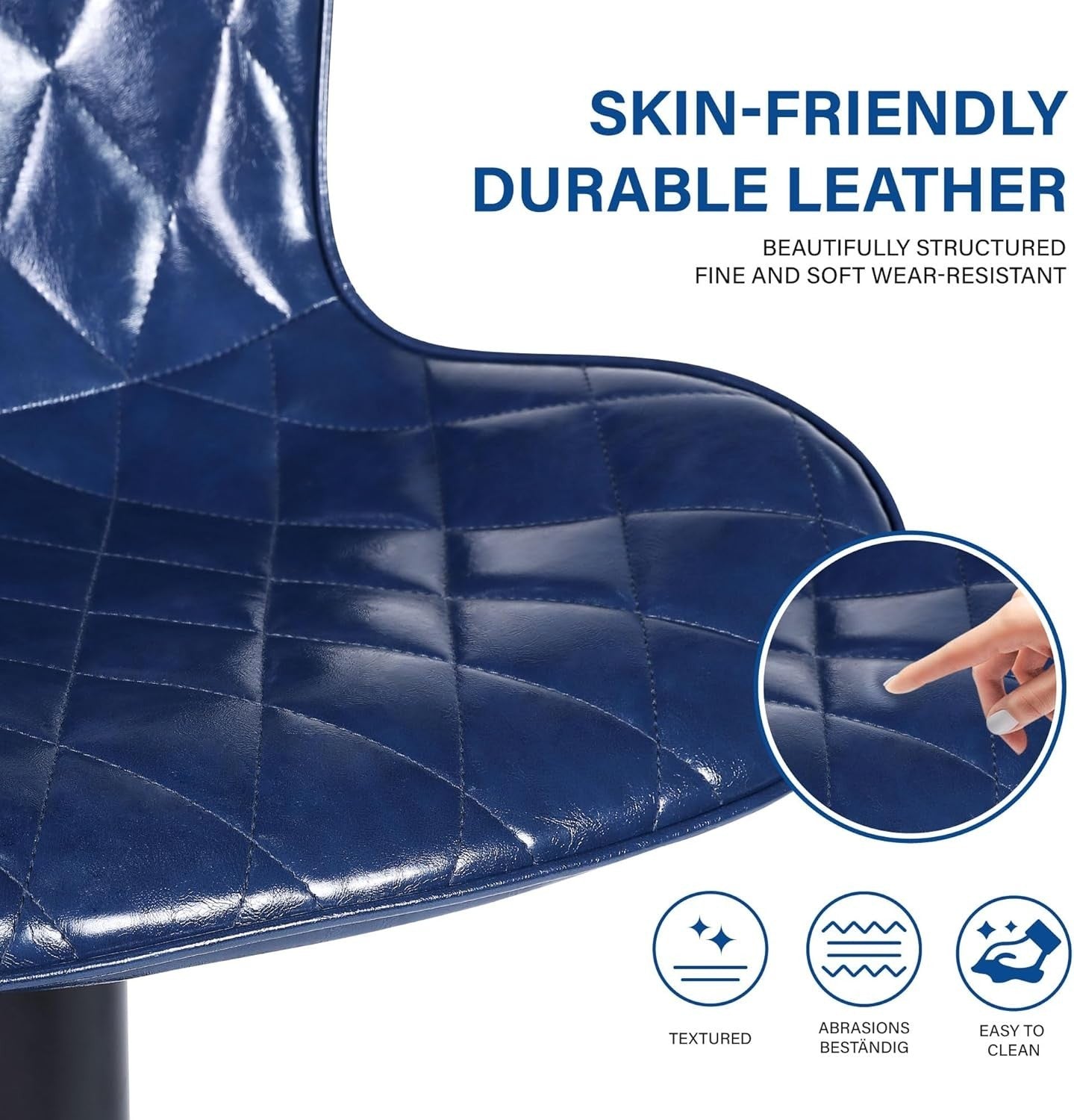 Blue Bar Stools Set of 2 | Faux Leather Seat, Adjustable Swivel, Footrest