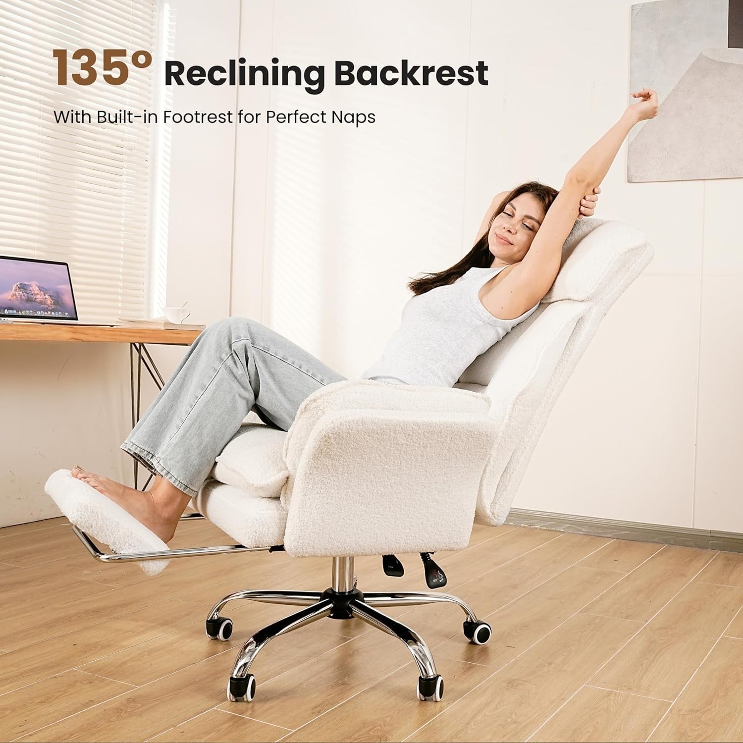 Oversized Office Chair Reclining Desk Chair Adjustable Height Footrest Teddy Fab