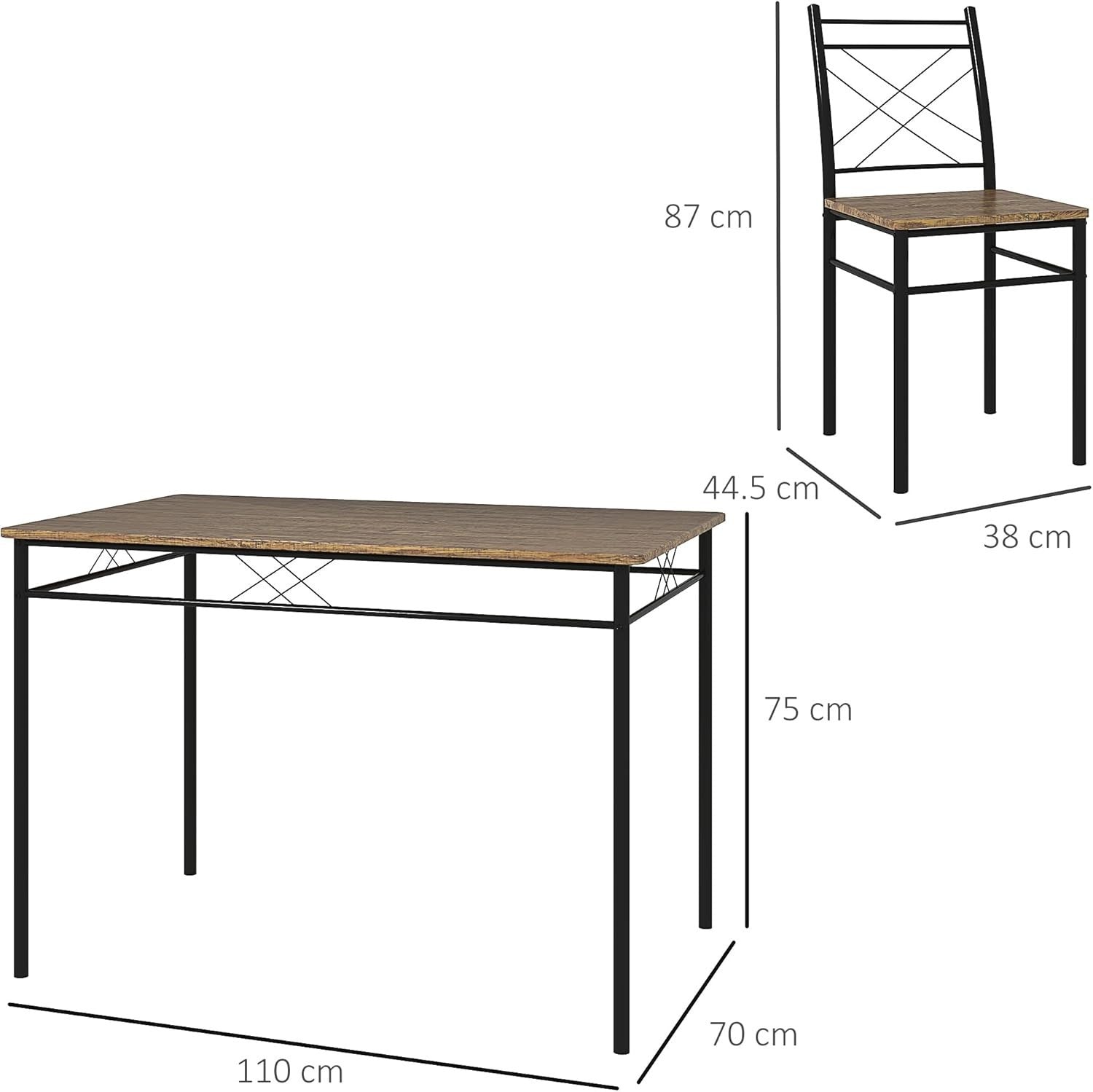 Compact Oak Dining Table & 4 Chairs Set – Space Saving, Modern Steel Frame