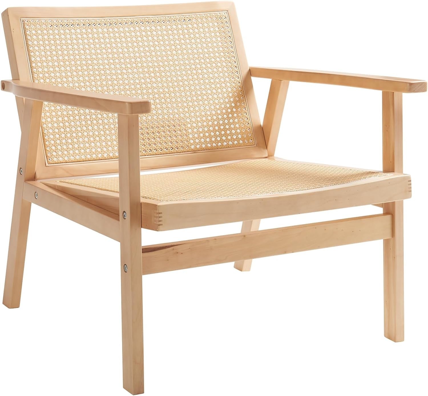 Rattan Accent Armchair Wooden Frame Padded Seat Lounge Chair Grey