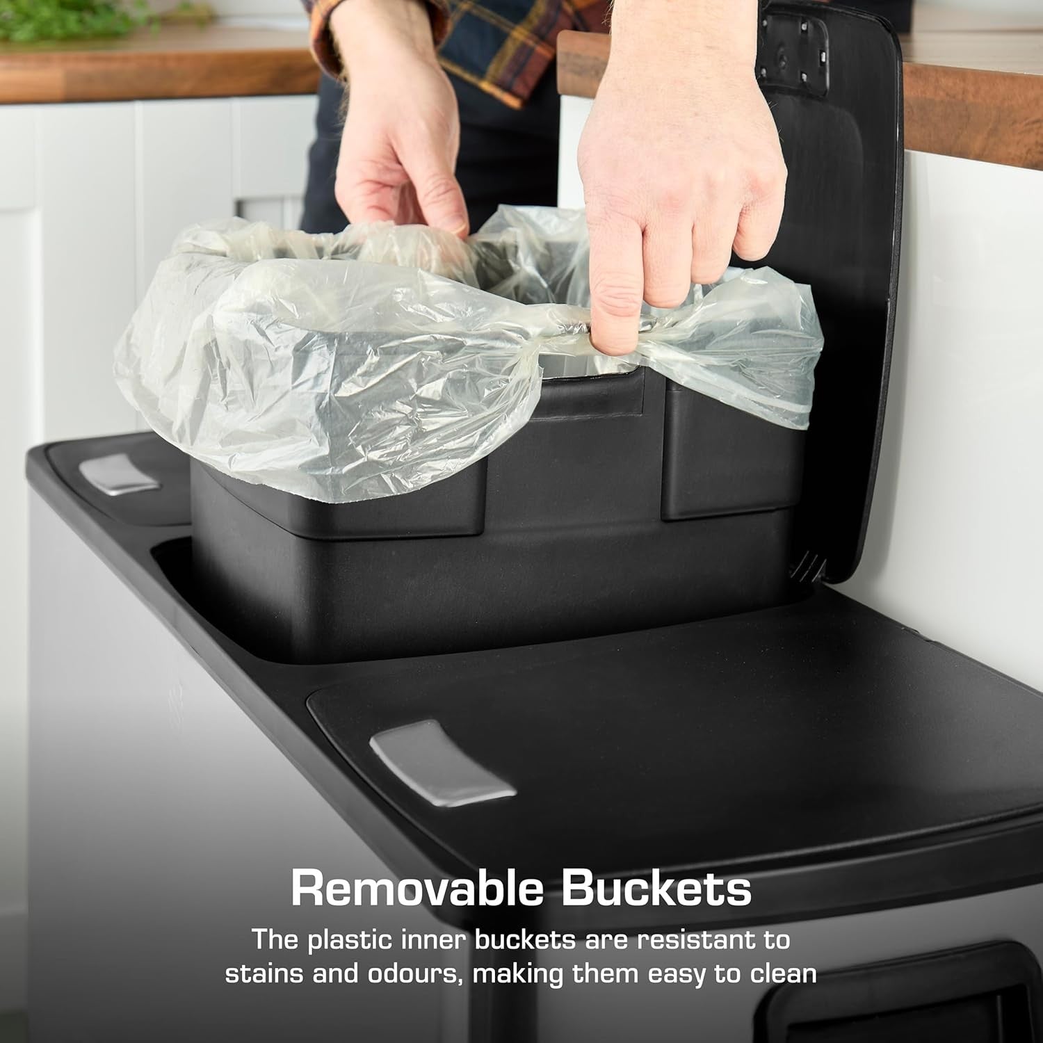 60L Dual Recycling Bin 2x30L Stainless Steel Soft Close Pedal