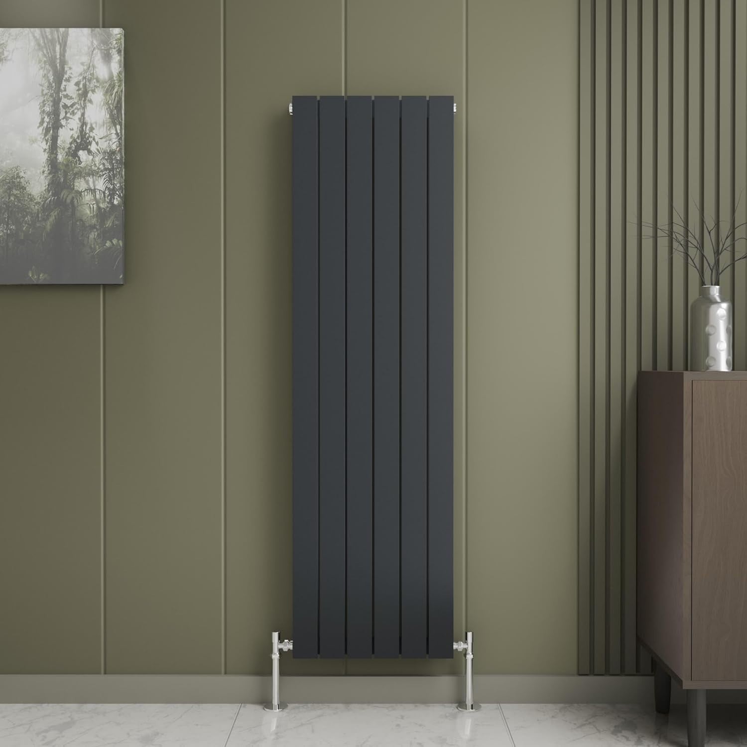 Slim Vertical Anthracite Radiator | Double Panel | 1600x456mm | Bathroom/Kitchen