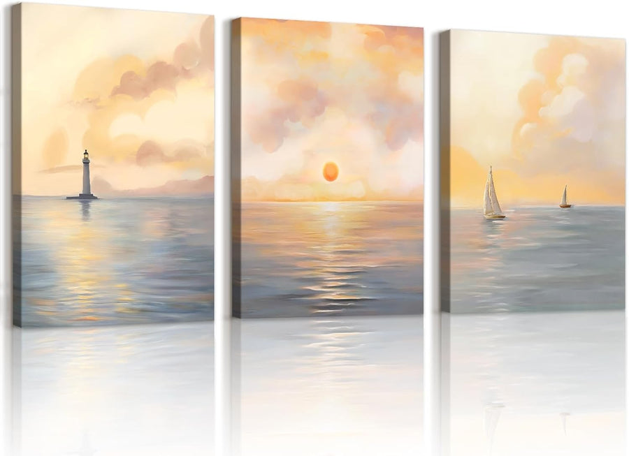 Set of 3 Ocean Sunrise Canvas Wall Art 40x60cm