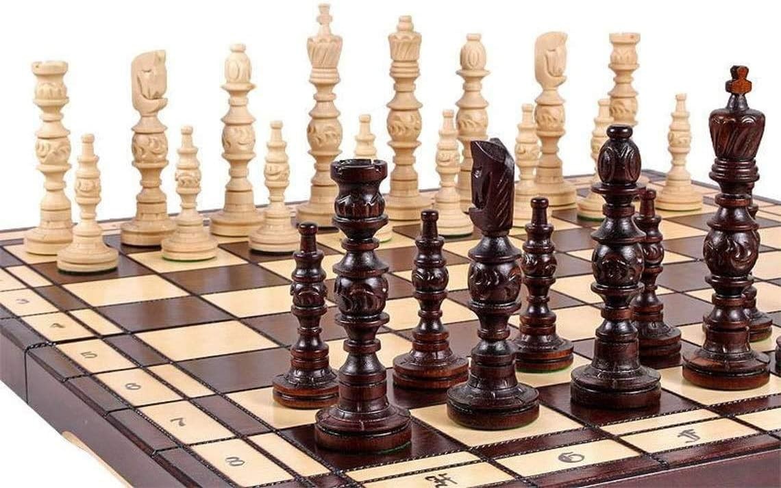 Large 23" Wooden Chess Set Handmade Foldable Board with Carved Pieces