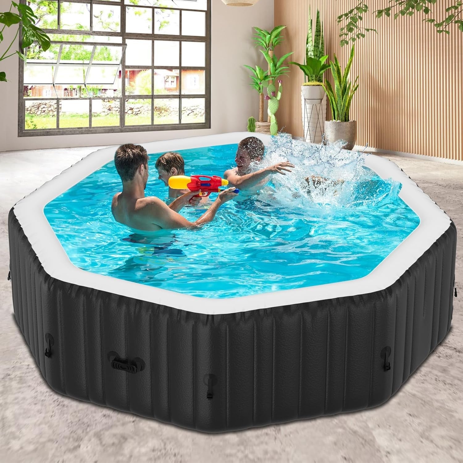 4–6 Person Inflatable Hot Tub Octagonal Spa 130 Bubble Jets Heated