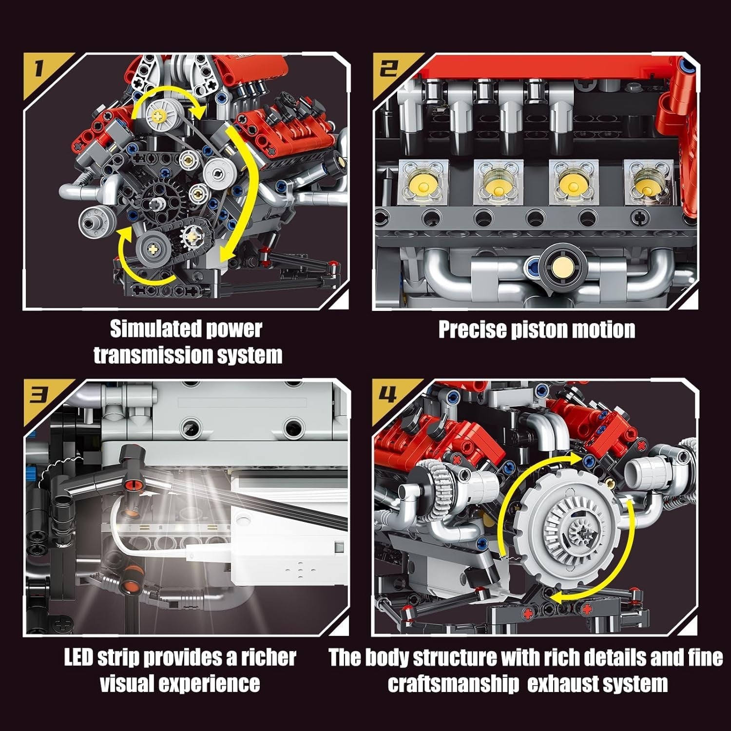 App-Controlled V8 Engine Building Kit STEM Toy for Kids & Adults, 665 Pieces