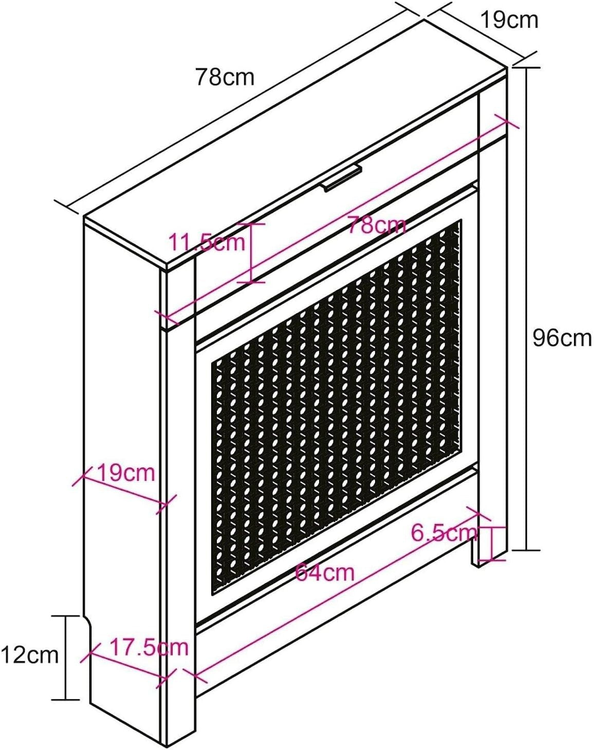 Black Radiator Cover Cabinet with Rattan Panels Storage Shelf & Drawers