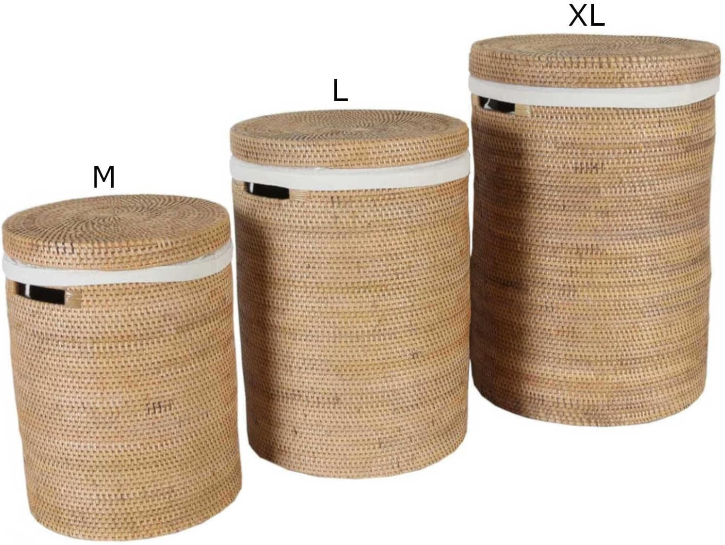 XL Natural Rattan Laundry Basket 40x60cm Lid Round Boho Hamper w/ Inner Bag