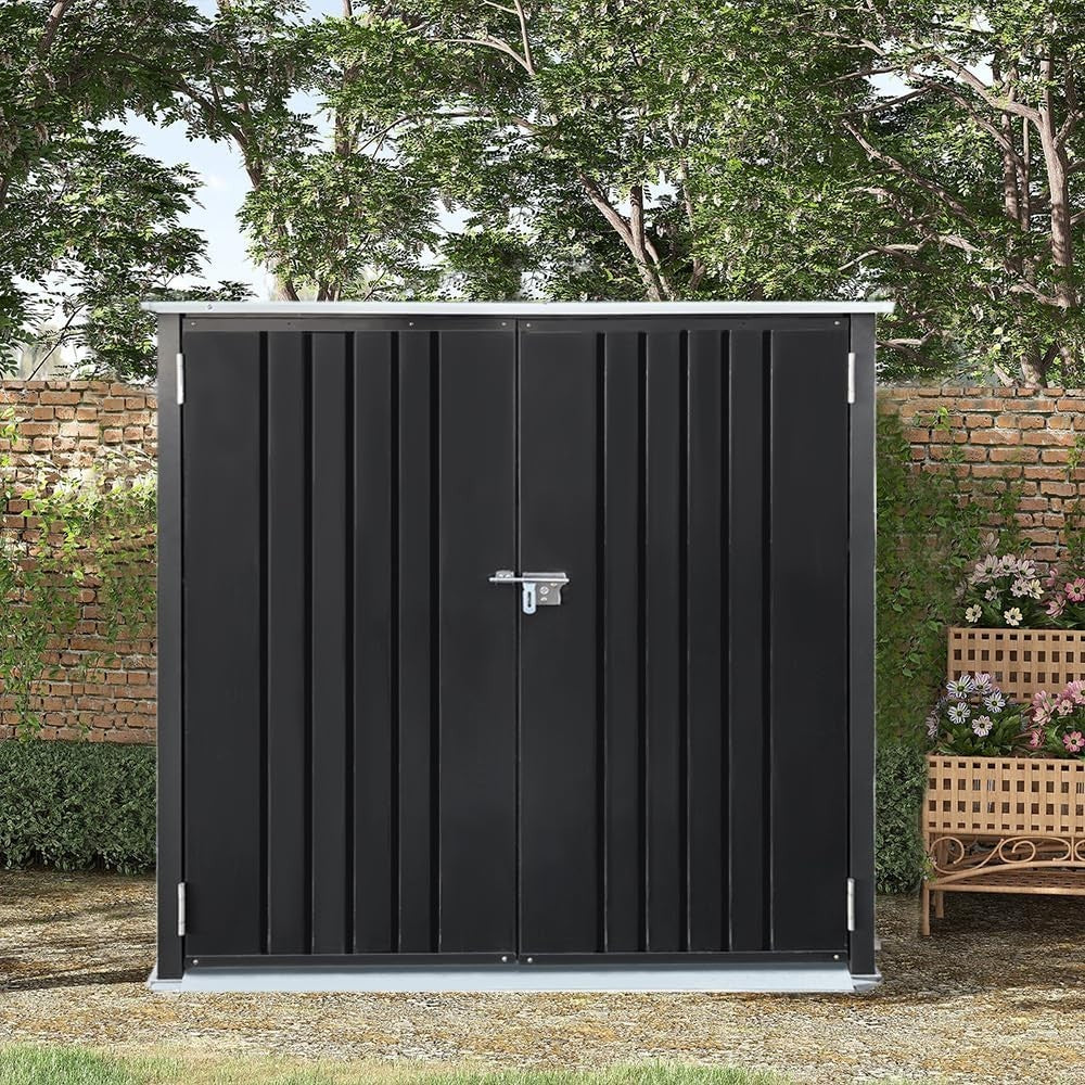 6.53x4.63FT Black Metal Garden Shed Lockable Tool & Bike Storage