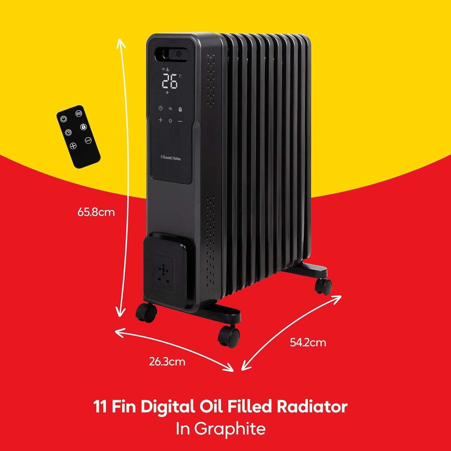 2500W 11 Fin Oil Filled Radiator Touch LED Remote Control Heater