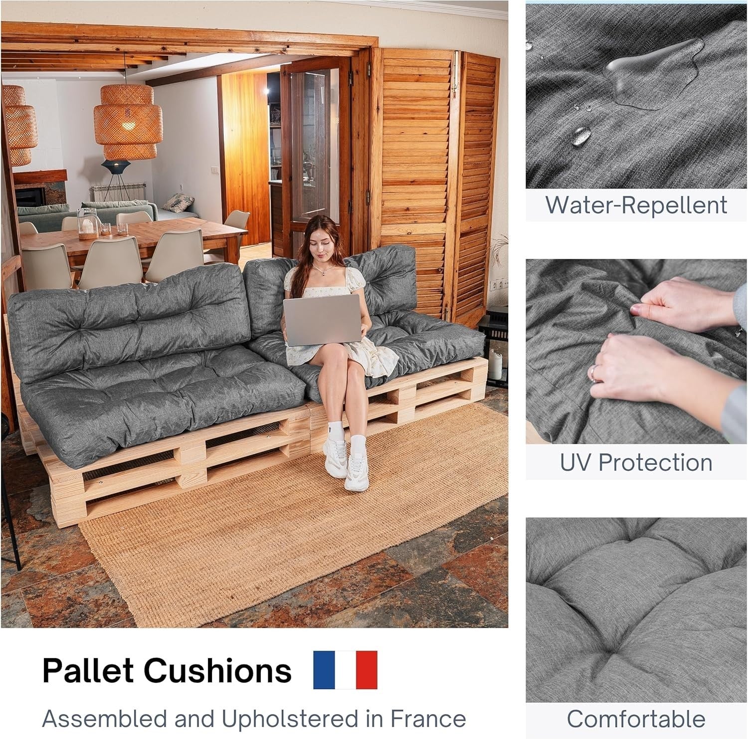 Pallet Sofa Cushions Set Waterproof UV Foam Garden Seating 120x80cm Grey