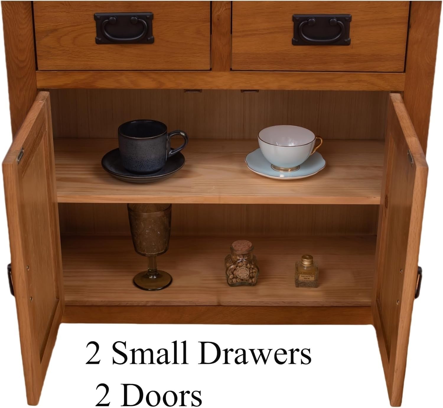 Small Solid  Rustic Oak Sideboard Cabinet 2 Door 2 Drawer Hallway Storage Unit