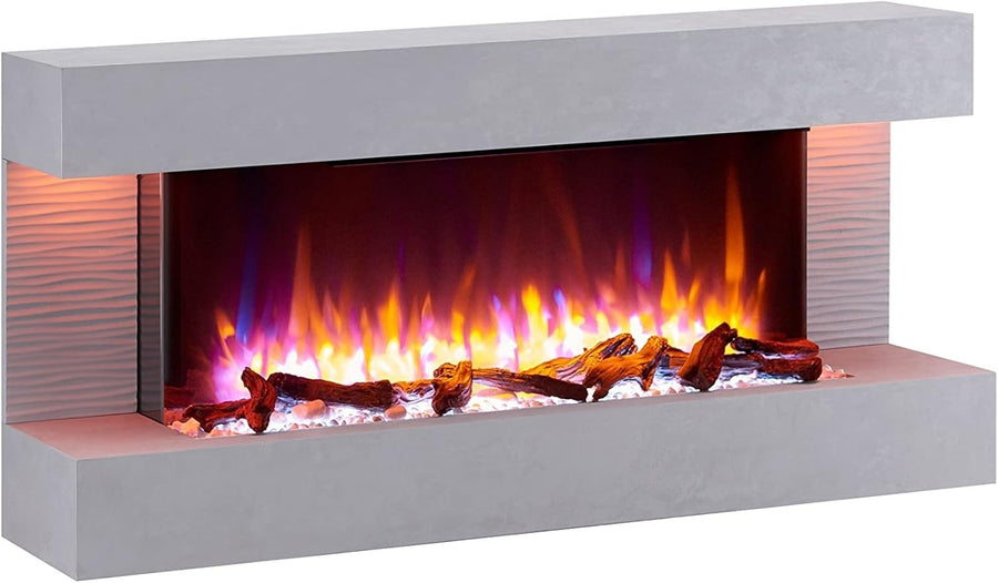 Modern Wall Mounted Electric Fireplace 3 Flame Colors 13 Mood Lights 60"