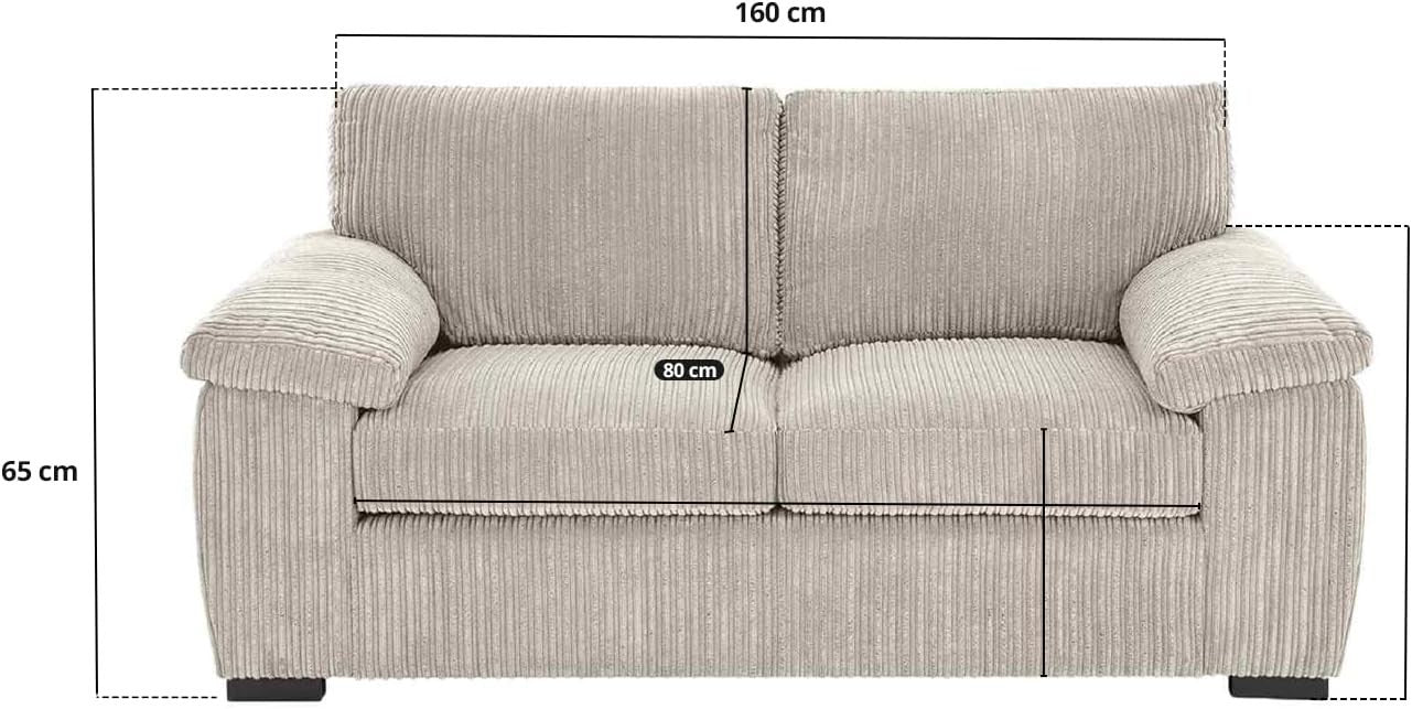 2 Seater Sofa Cream Cord Compact Couch for Flats, Small Spaces, Modern