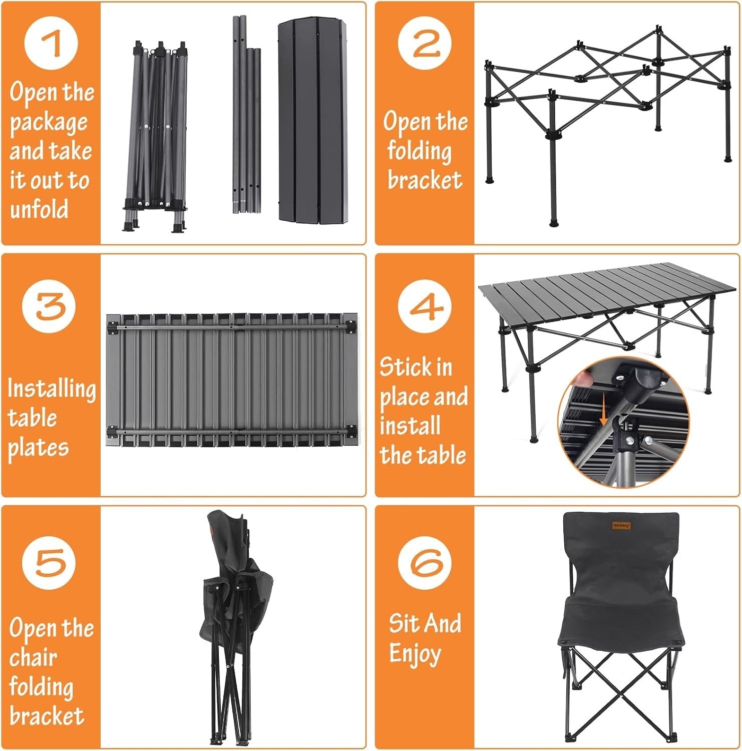 Foldable Camping Table Set with 4 Chairs Portable Outdoor Picnic BBQ Garden