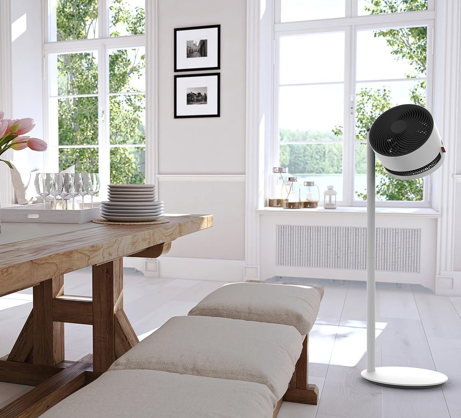 Modern 4-Speed Adjustable Pedestal Air Circulator Fan Quiet Cooling White 121cm