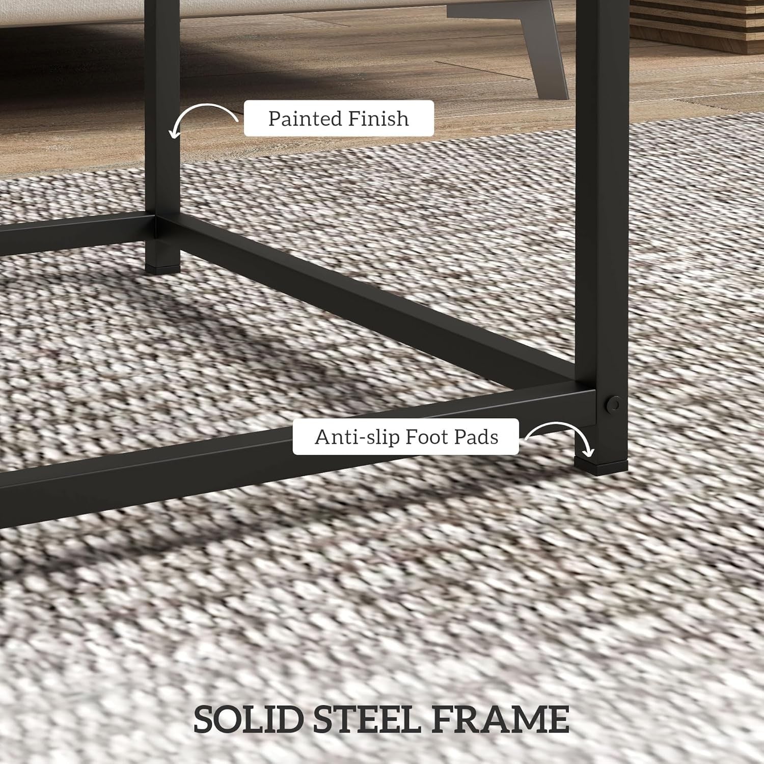 Oak Nesting Coffee Table Set Modern Square End Side Accent Tables Steel Frame