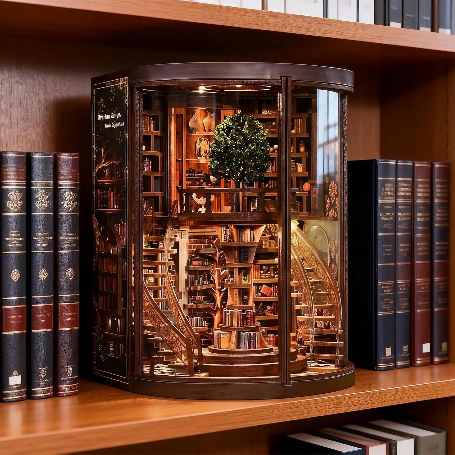 DIY Book Nook Library Kit LED Miniature Bookshelf Decor 3D Puzzle