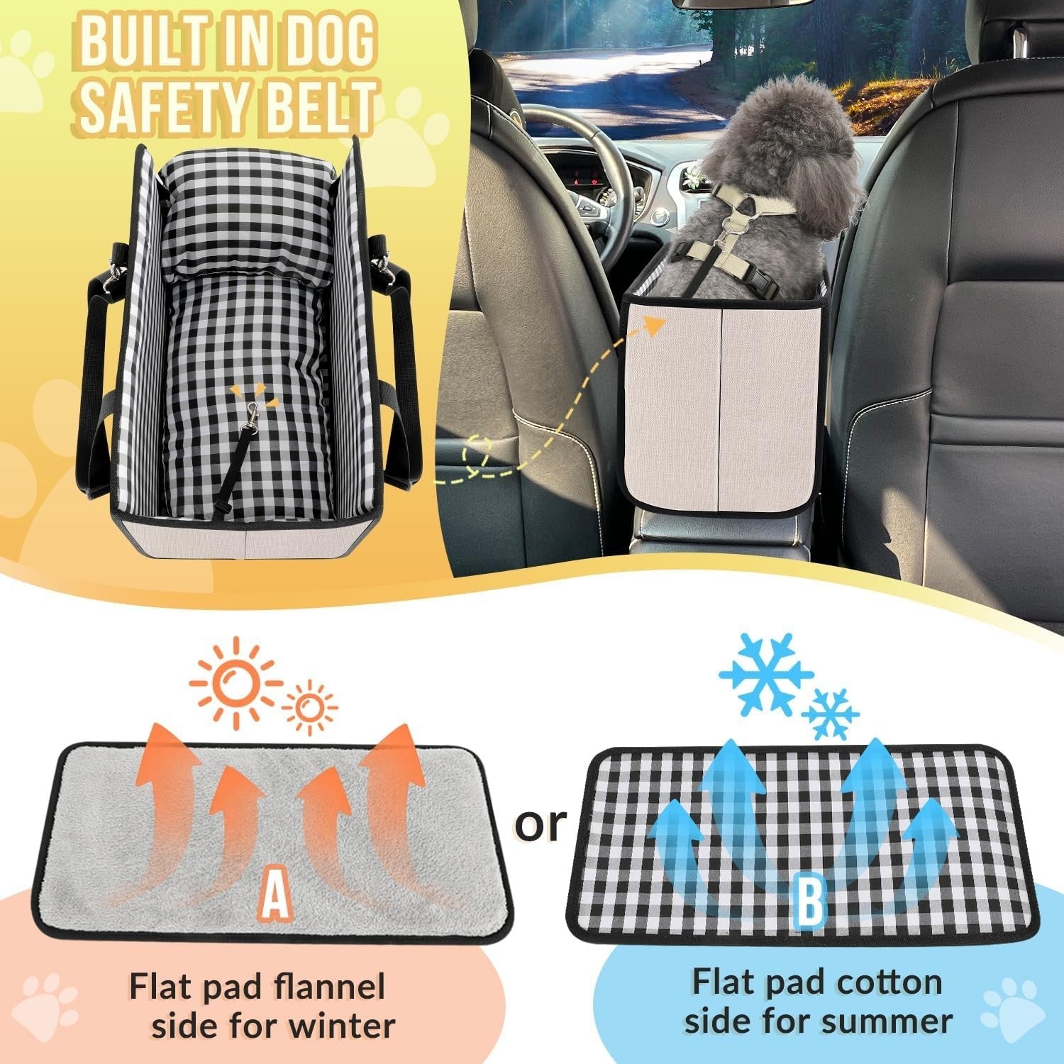 Console Dog Car Seat Booster Carrier Safety Belt Travel Bed Small Dogs