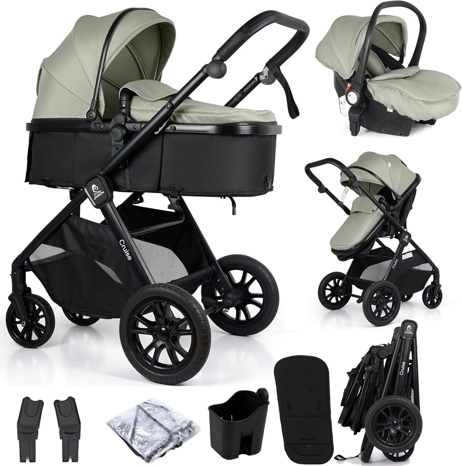 3 in 1 Baby Travel System i-Size Car Seat Pram Stroller Newborn–4Y