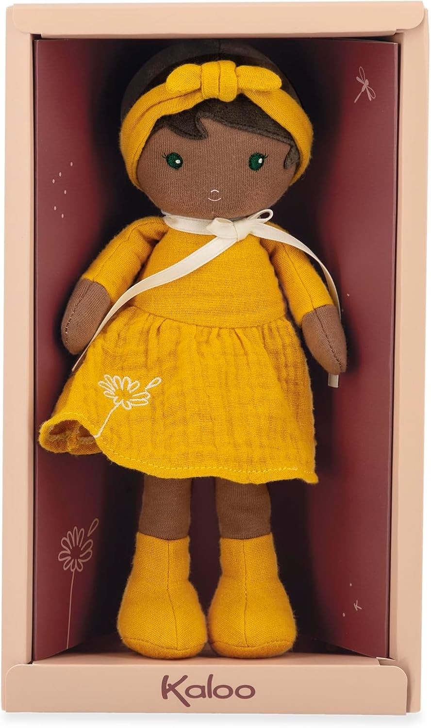 25cm Soft Fabric Rag Doll Yellow Dress Personalised Ribbon Newborn Gift Box