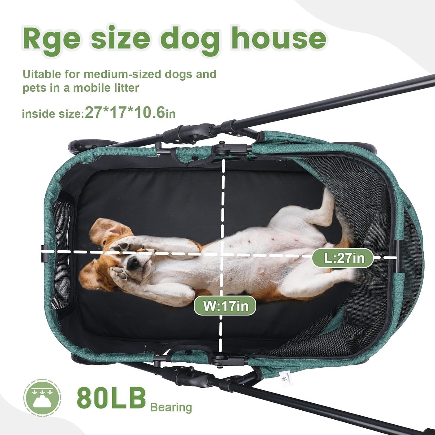 Dark Green Dog Stroller 4 Wheel Heavy Duty Foldable Jogger Pram Small Medium