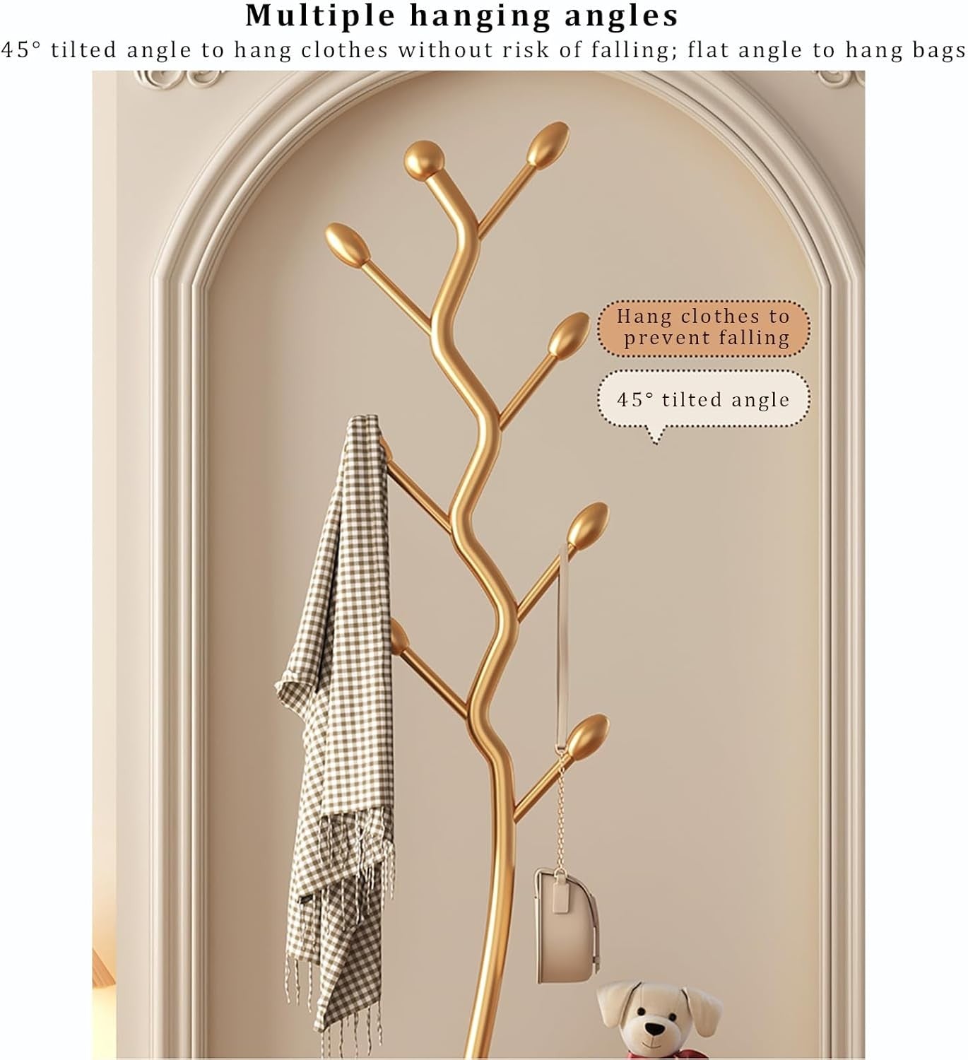 White Metal Coat Rack Stand with 8 Hooks Tray | Modern Hall Tree 171cm