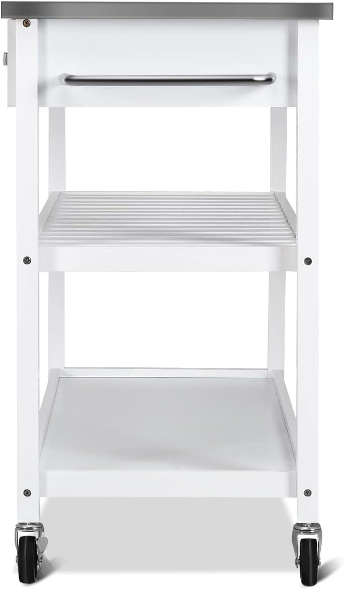 Kitchen Island Trolley with Stainless Steel Top, 2 Drawers & Lockable Wheels