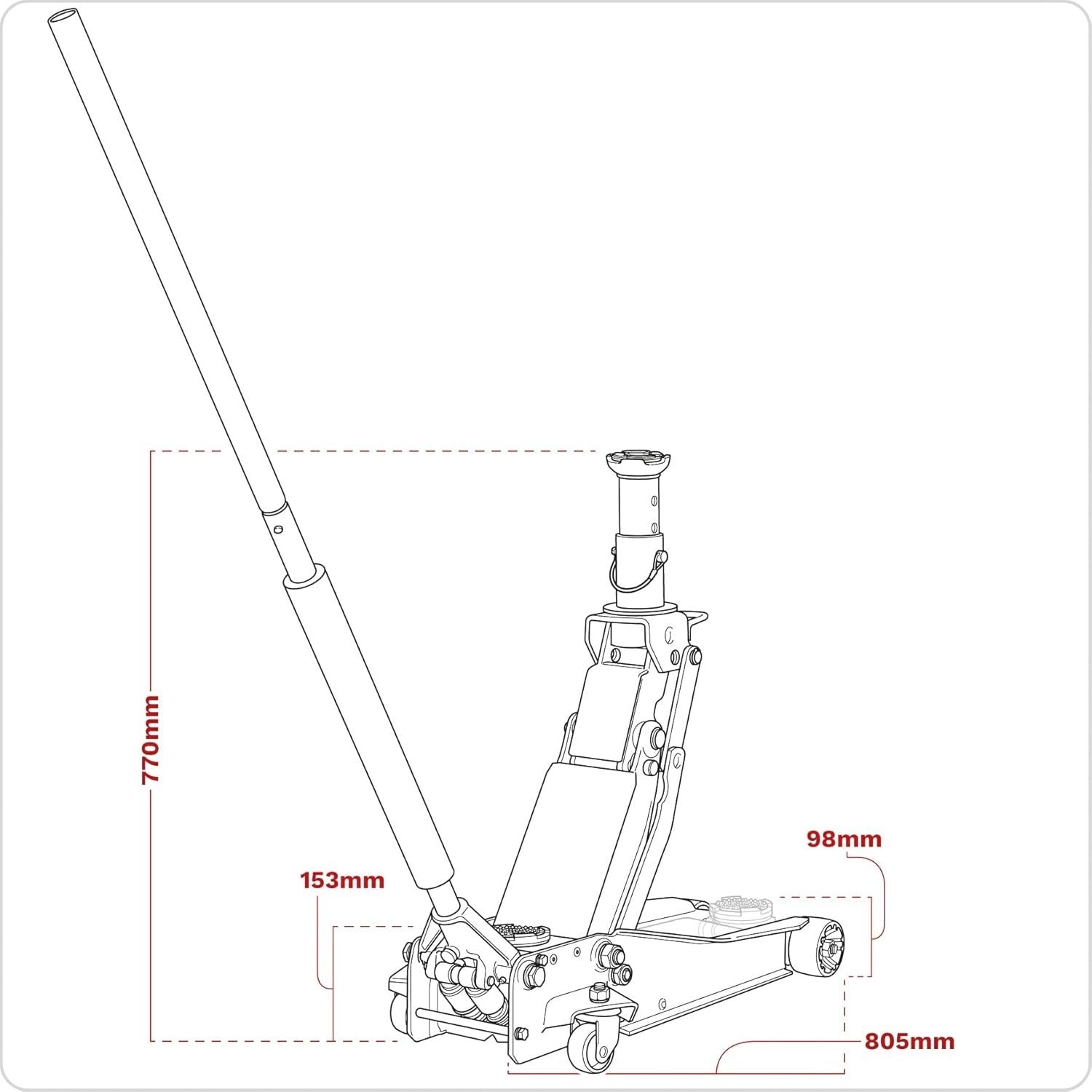 3 Ton Low Profile High Lift Trolley Jack Super High Reach Rocket Lift 98–770mm