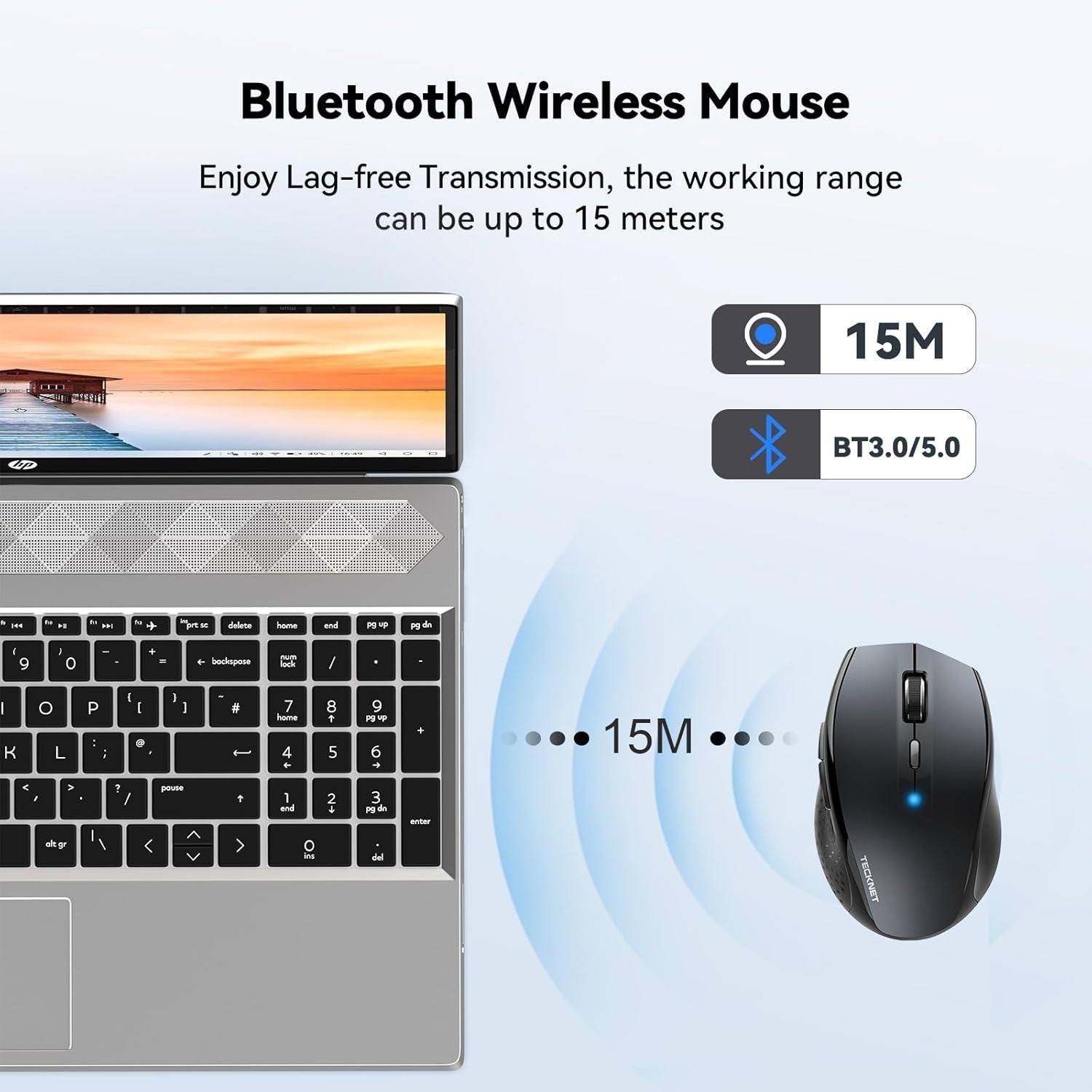 Bluetooth Wireless Mouse 4800DPI Ergonomic Silent Click Long Battery Grey