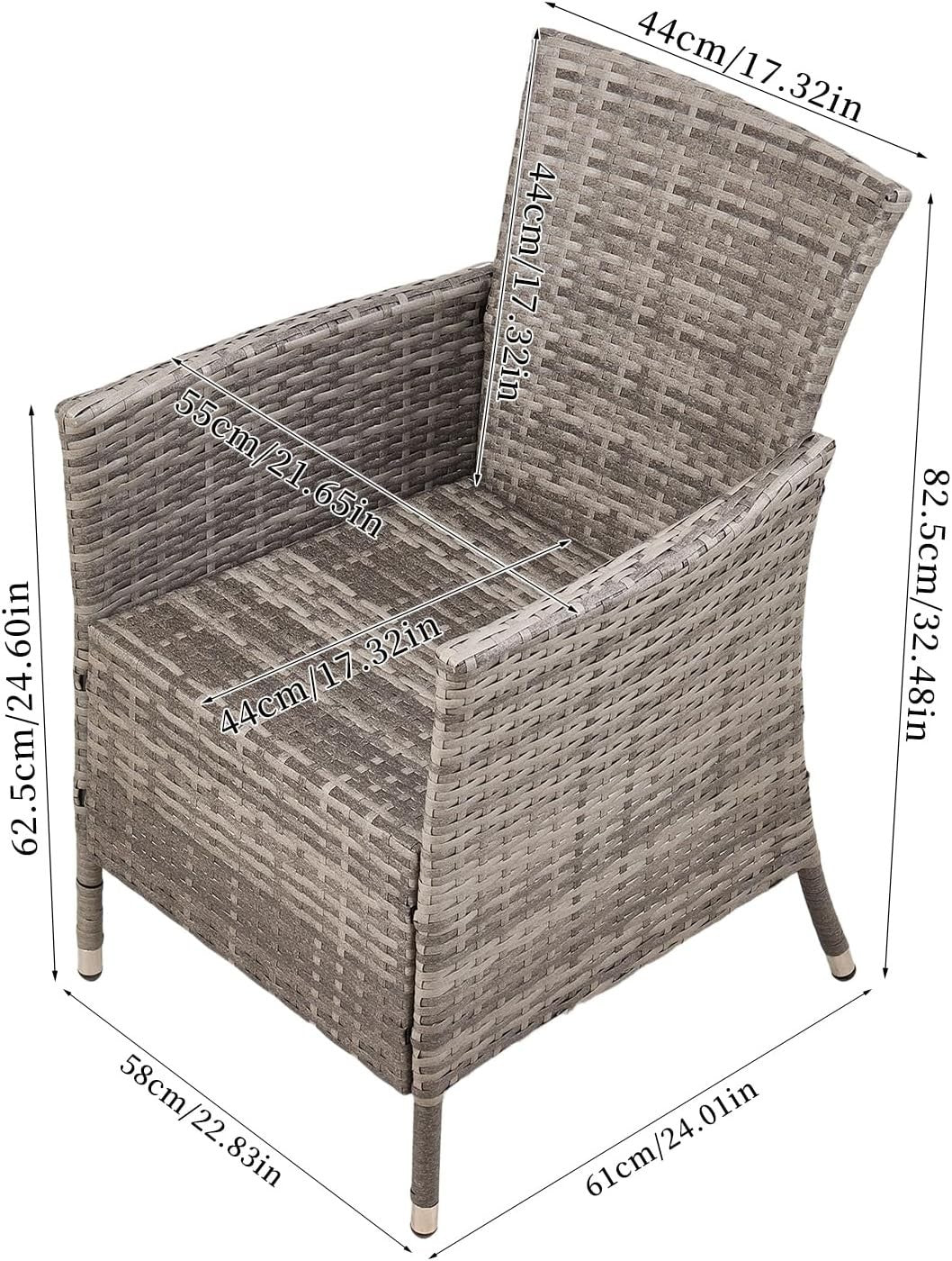 Set of 4 Rattan Garden Dining Chairs High Back Cushioned Patio Armchairs