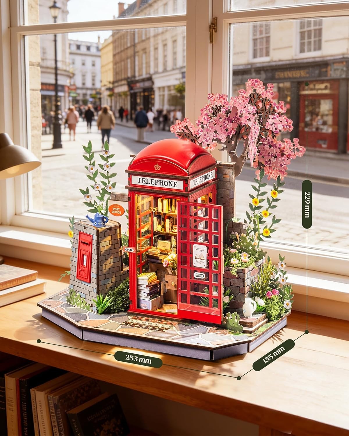 3D Wooden Telephone Box Book Nook Kit LED Miniature Library Decor