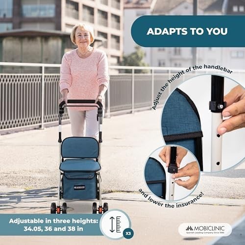 Foldable Shopping Trolley Walker with Seat Backrest Brake & Wheels