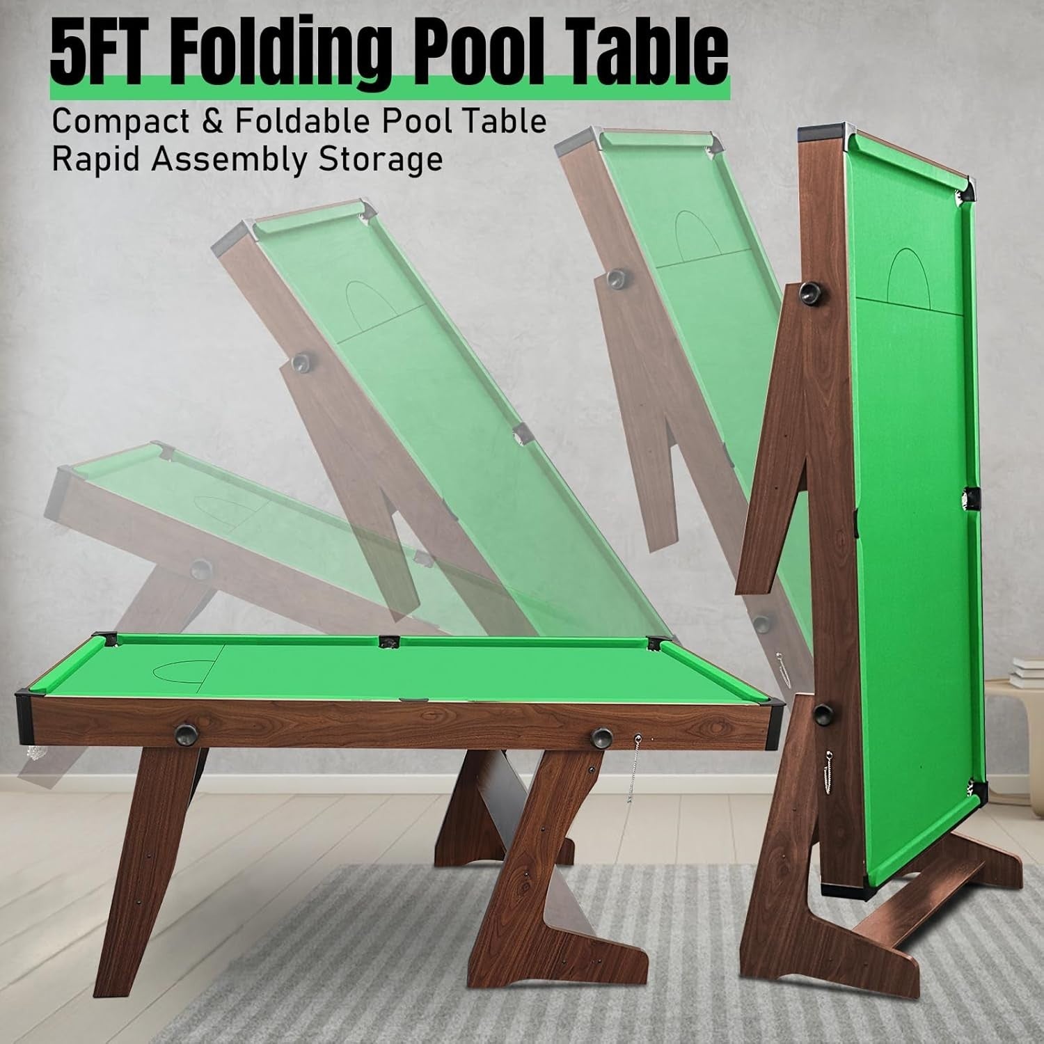 6FT Space Saving Folding Snooker Table Pool Set w Cues Balls Scoreboard