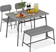 Dining Table Set with Bench & 2 Chairs | Storage Rack | Modern Grey