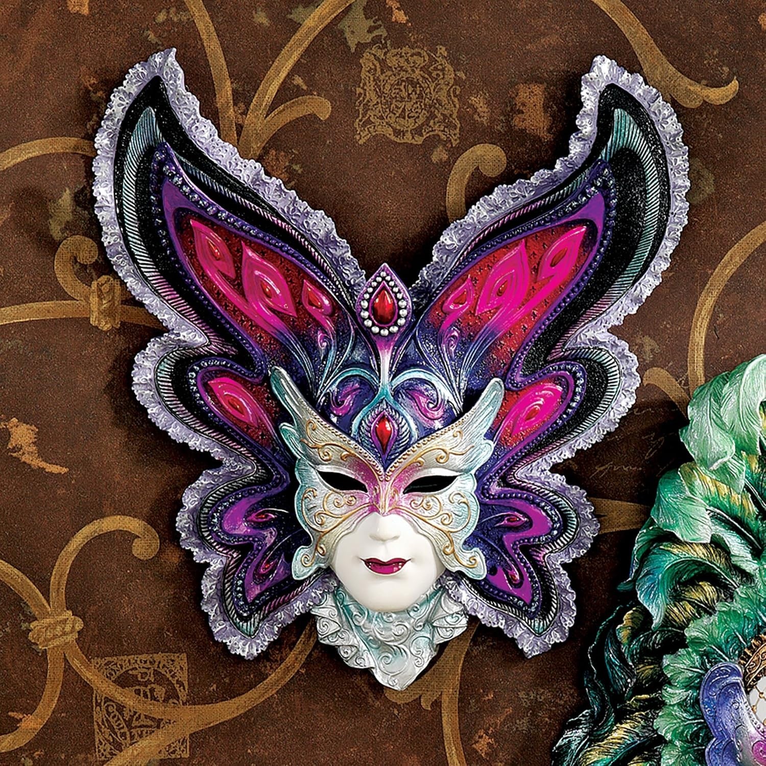 Butterfly Maiden Wall Mask Sculpture Resin 29cm Mardi Gras Decor
