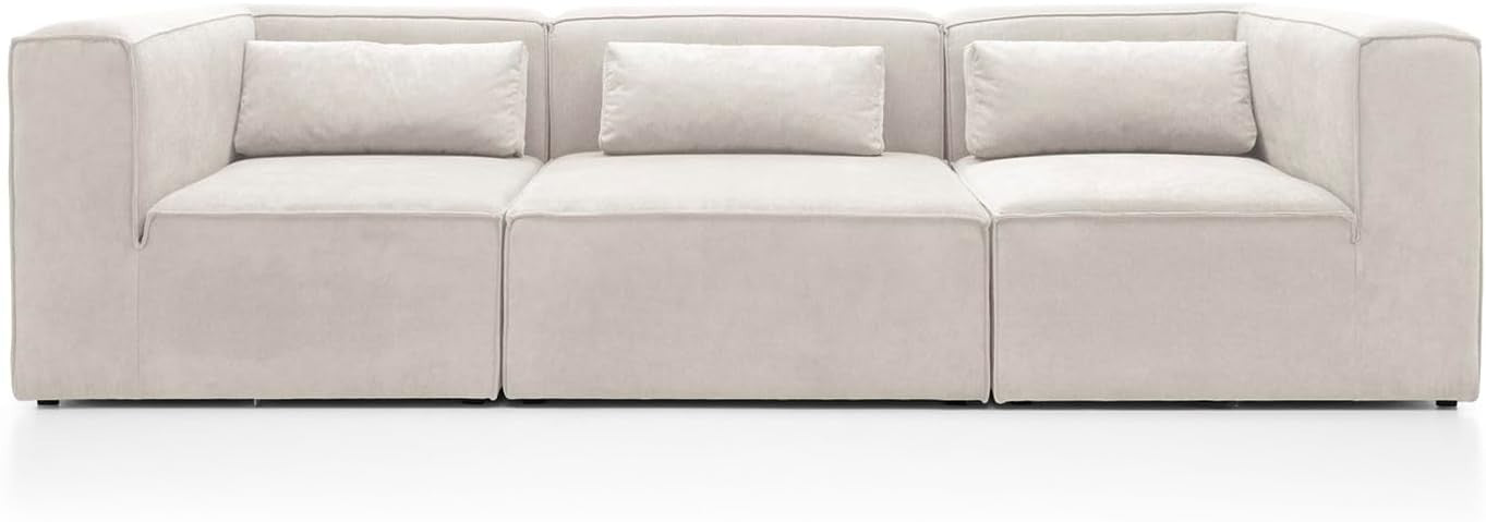 4 Seater White Cord Chenille Modular Sofa | Modern, Soft, Space-Saving Design