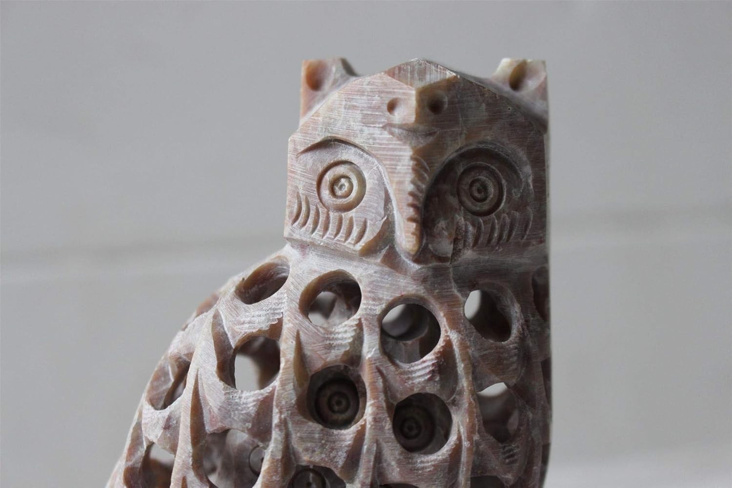 Handcrafted Stone Owl Ornament | Undercut Carved Figurine | Rustic Home Decor
