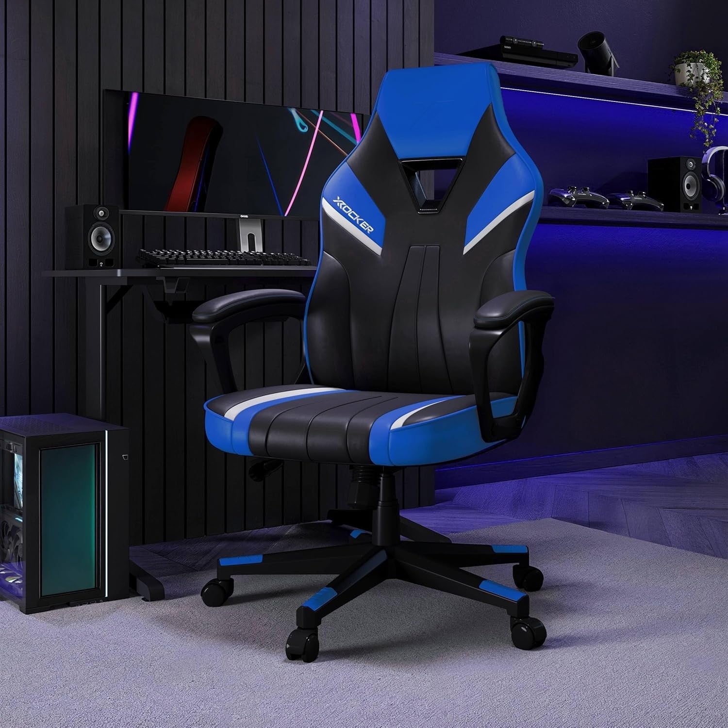 Ergonomic Gaming Chair High Back Wide Seat Blue