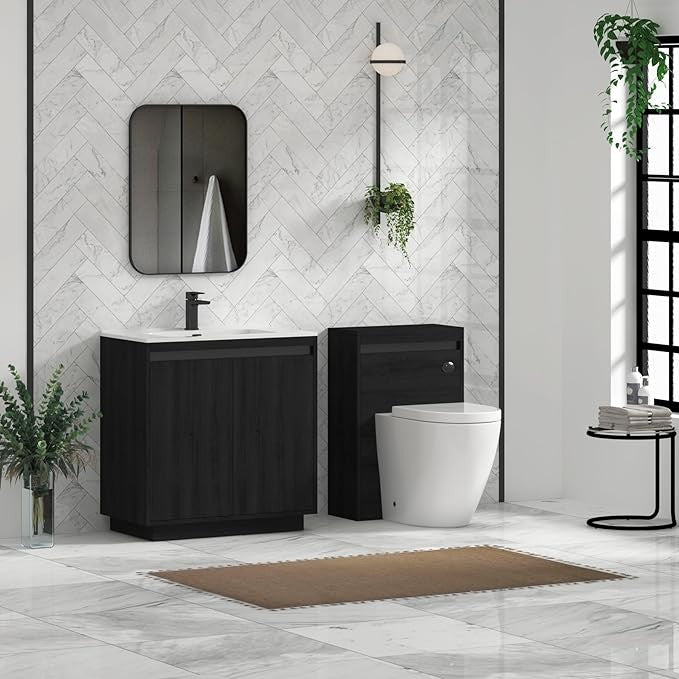 800mm Black Floor Standing Vanity Unit with Basin Sink 2 Door Bathroom Cabinet