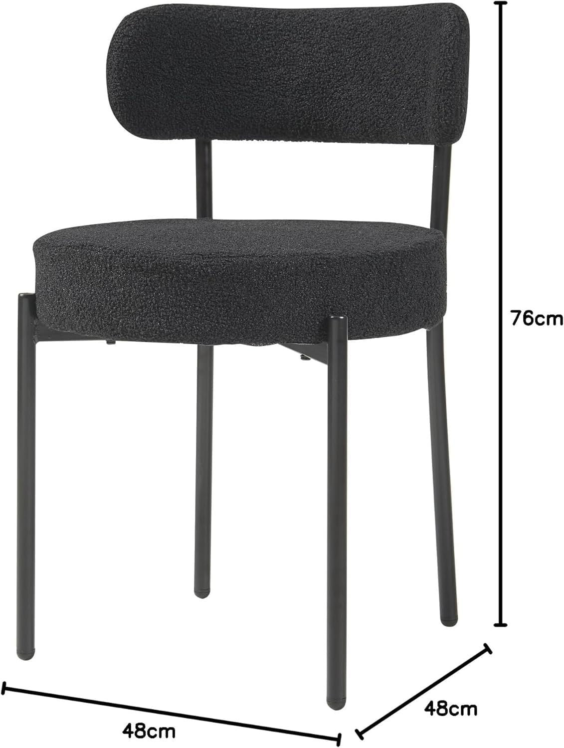 100CM Round Glass Dining Table with 4 Black Upholstered Chairs Set