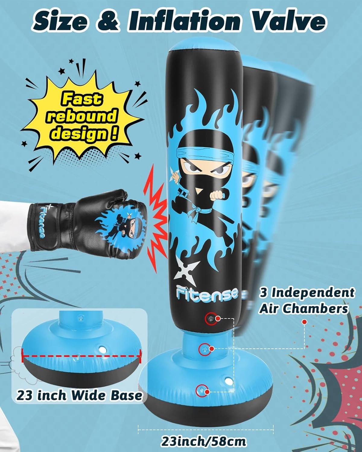 Kids Inflatable Punching Bag 63" Boxing Karate Set Gloves Pump