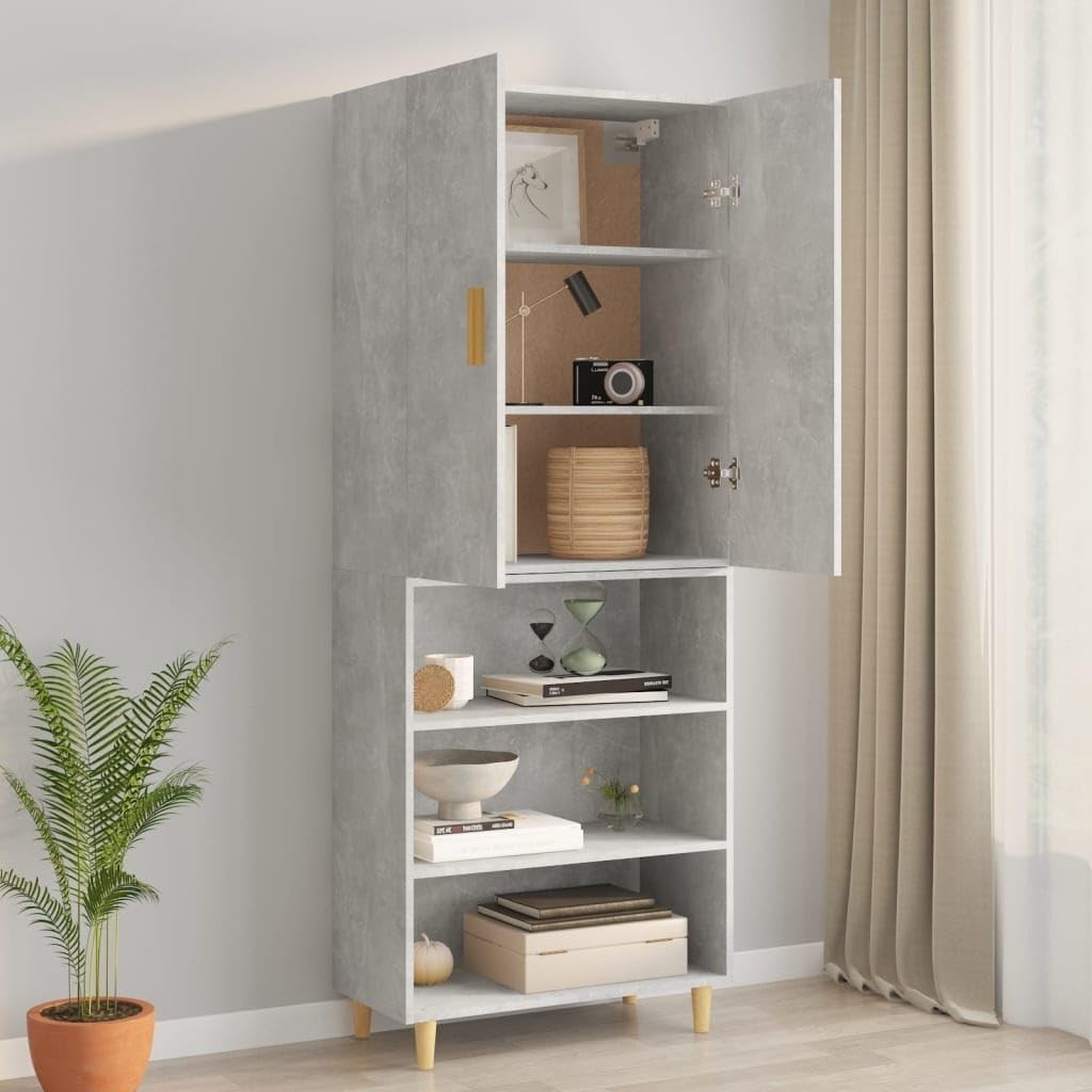 Grey Wall Cabinet Storage Unit with Doors, 3 Compartments, Modern Look