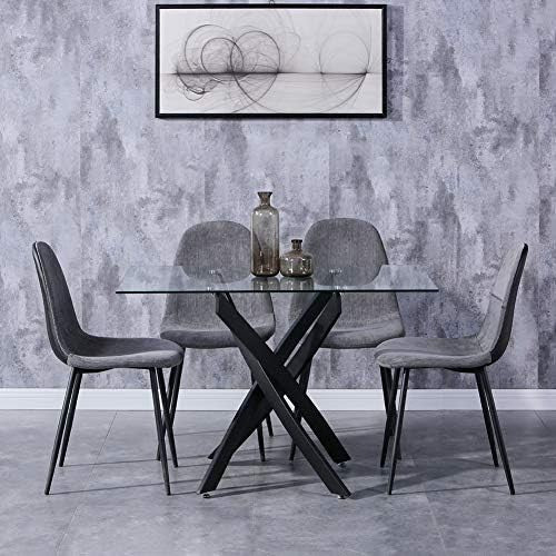 Modern Glass Dining Table 120cm Rectangle Black Chrome Legs 4-6 Seater