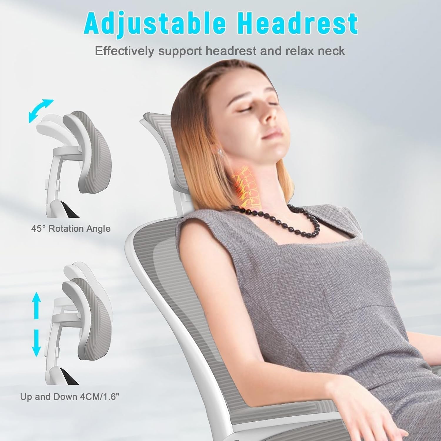 Ergonomic Office Chair Grey Desk Computer Seat Adjustable Lumbar Support Swivel