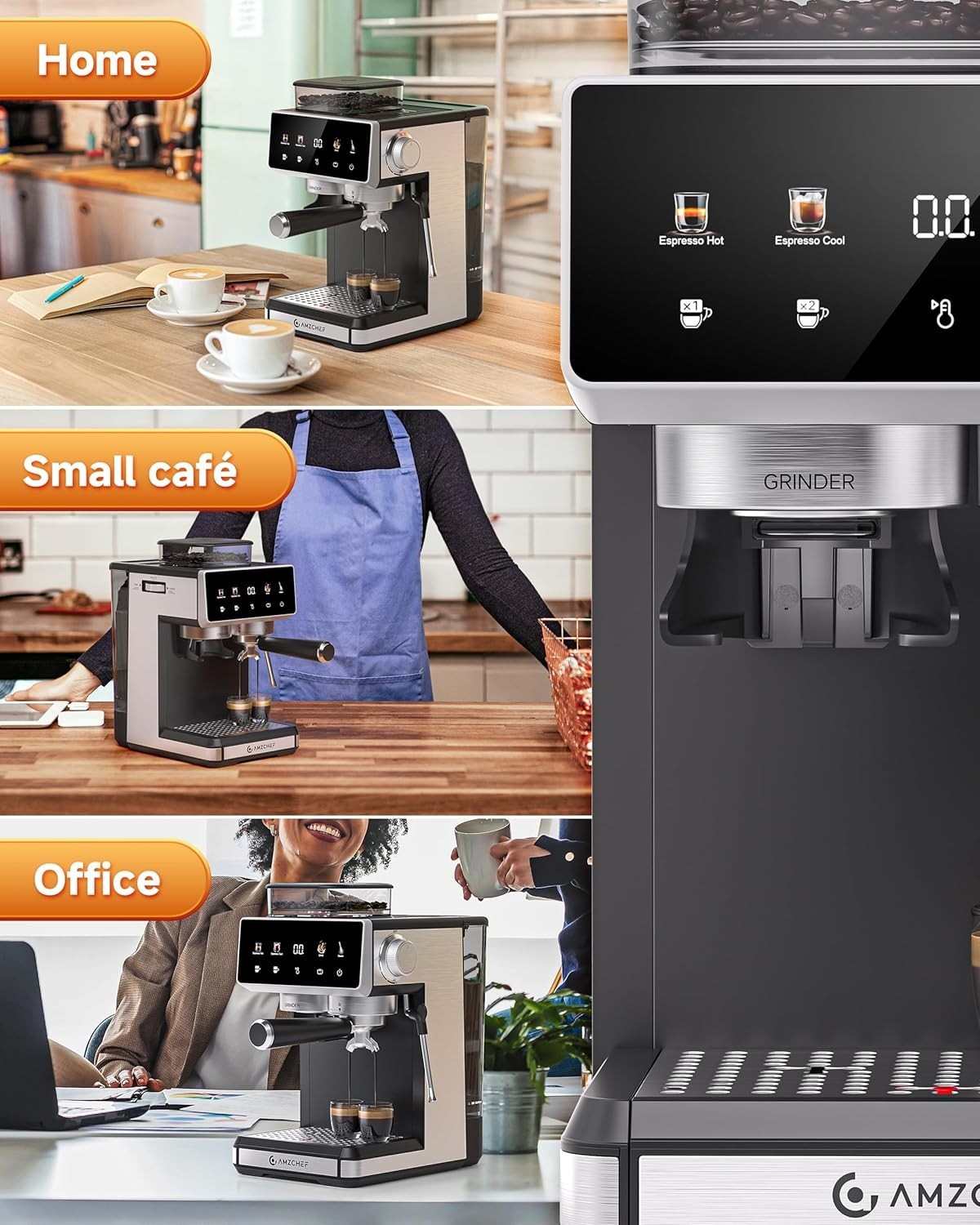 20-Bar Bean-to-Cup Espresso Machine | Built-In Grinder | Touchscreen