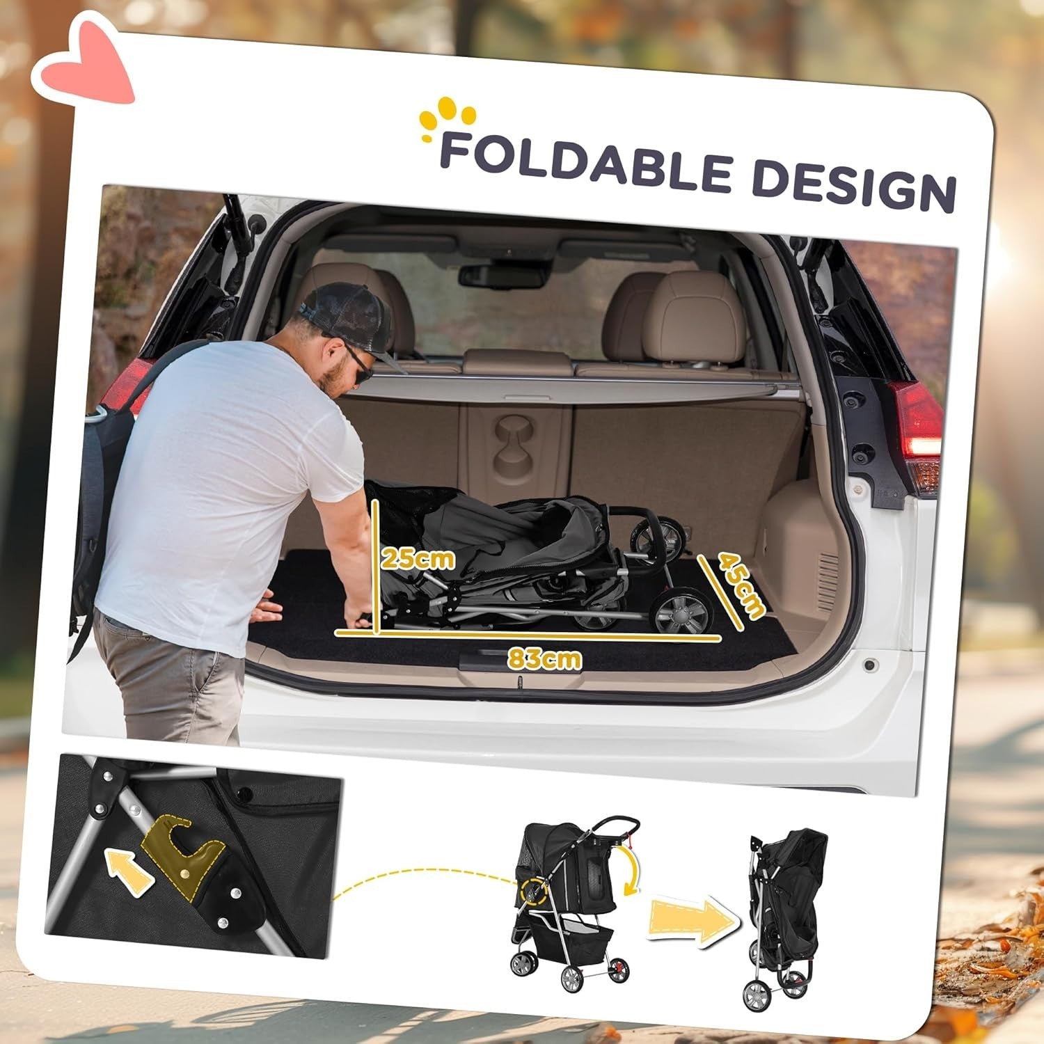 Pet Travel Stroller 3-Wheel Dog Cat Pushchair Carrier Black Foldable