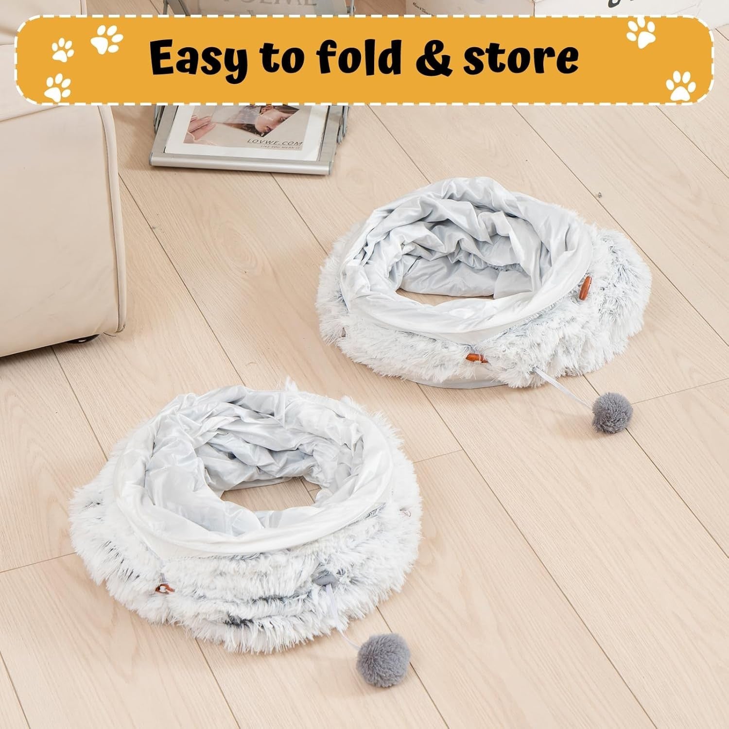 Cat Tunnel Bed Donut Play Tunnel Large Circle w Central Mat Grey