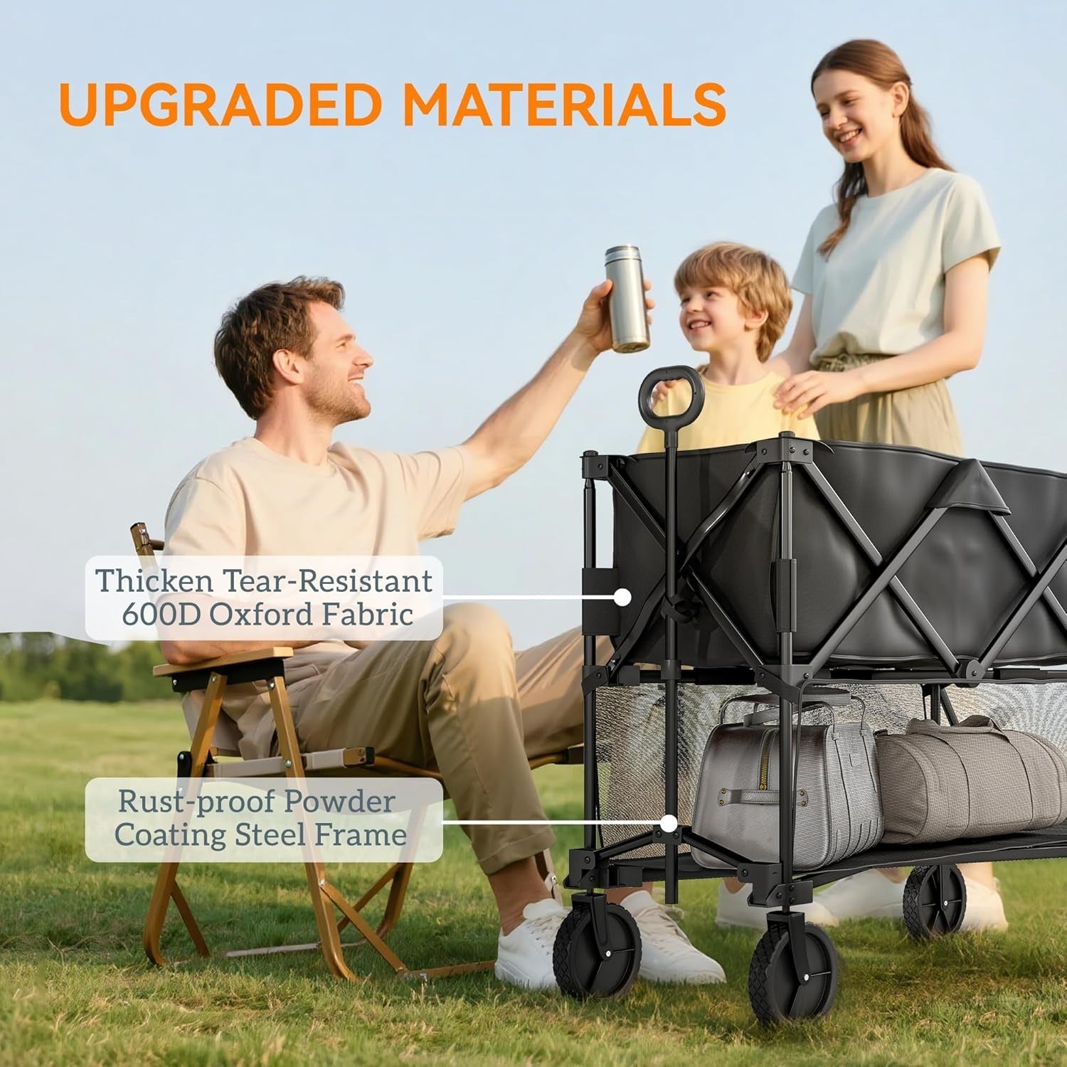 Black Double Decker Folding Festival Trolley 200kg Heavy Duty 350L Wagon Cart