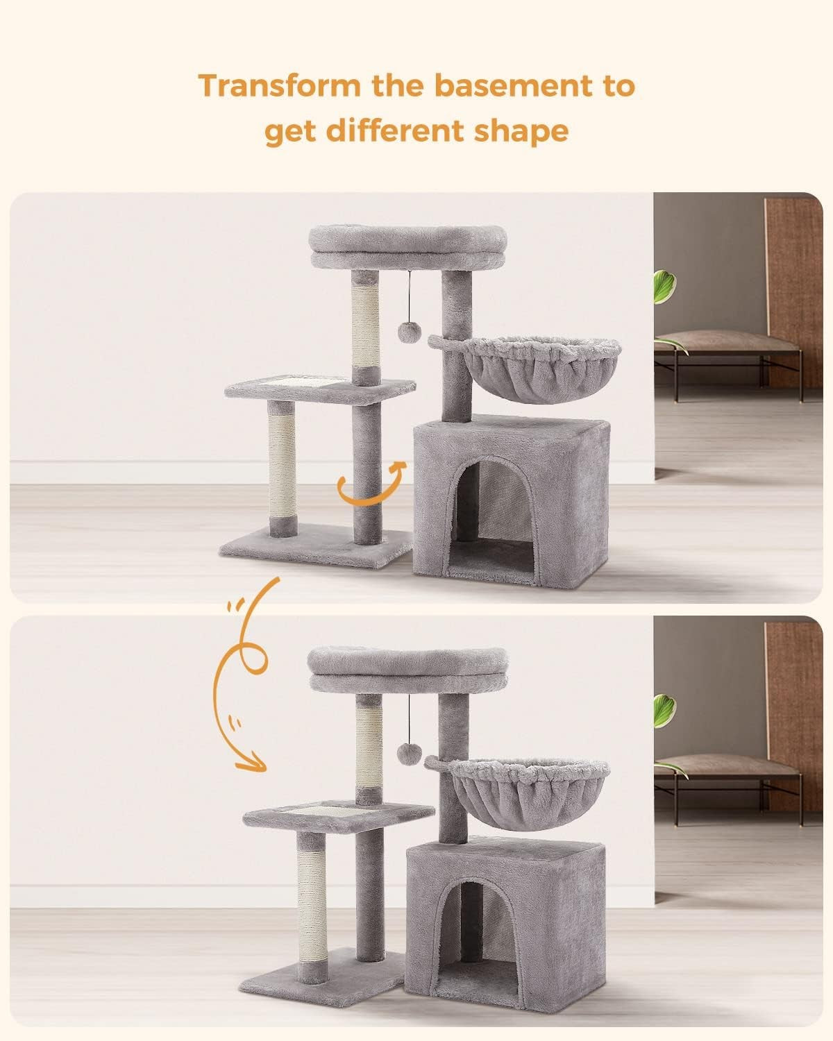 Small Cat Tree 73cm Indoor Cat Tower With Condo Hammock Scratching Posts